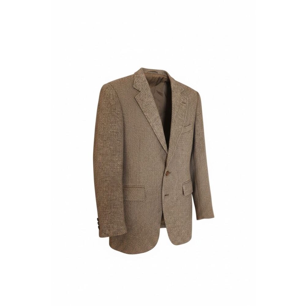 Vintage Harris Tweed Scottish Wool Two Button Fleck Coat Blazer Tan Size Medium